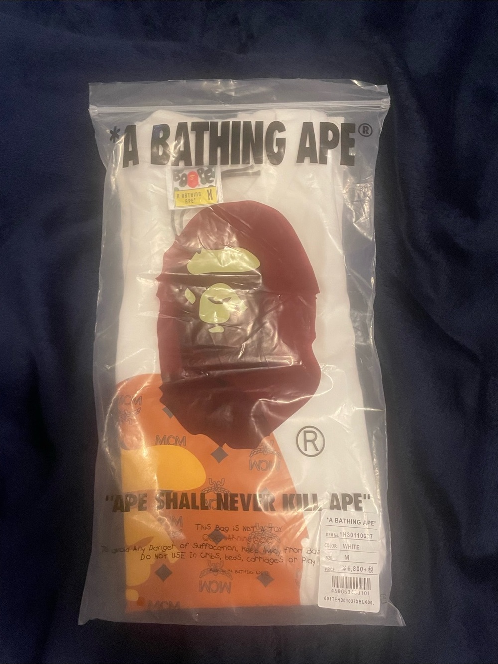 Bape White T-Shirt with Orange & Maroon Ape Graphic
